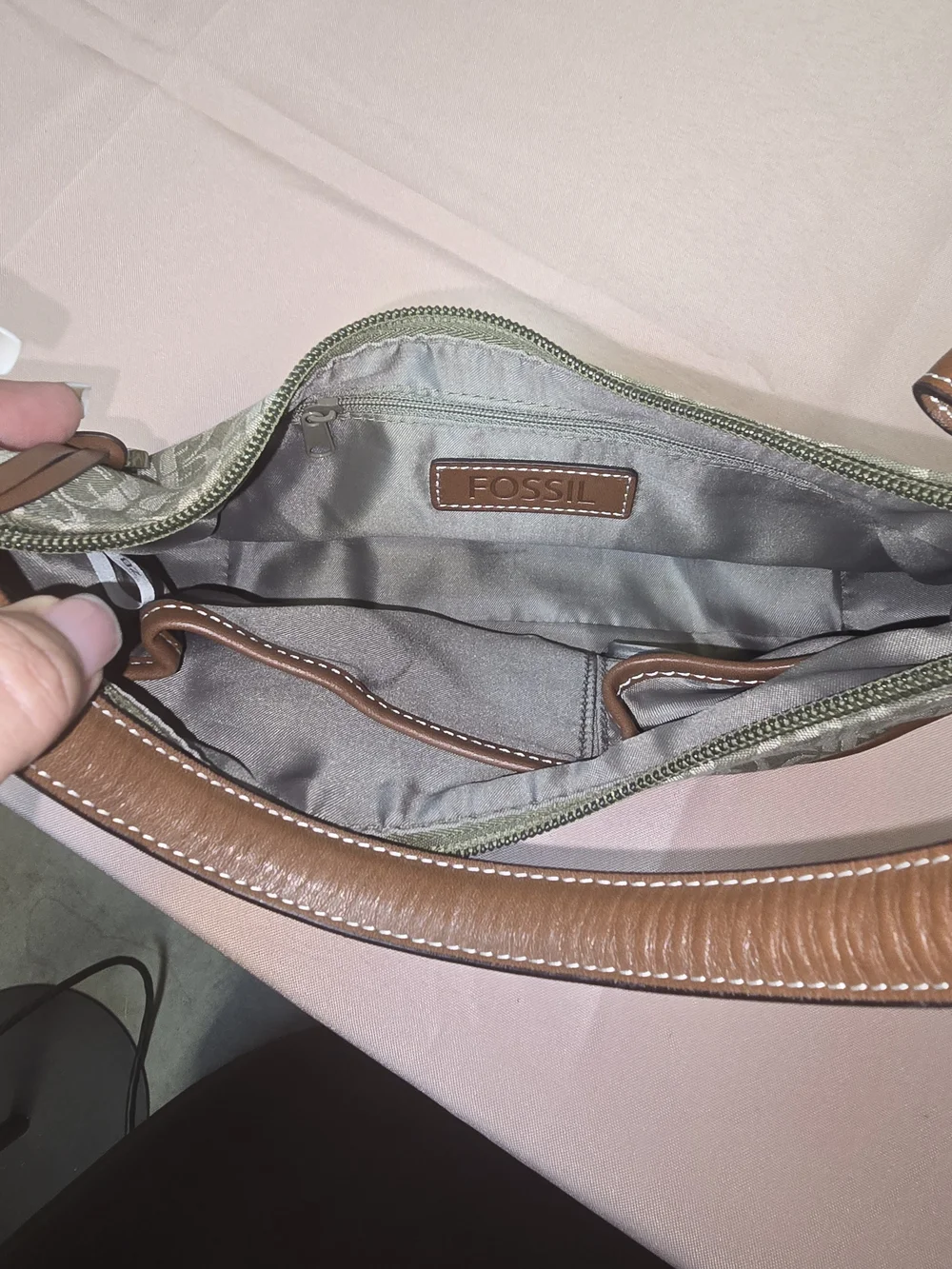 Vintage Fossil Monogram Canvas Shoulder Baguette Bag